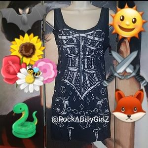 Too Fast Rat Baby Bitchcraft Corset Handcuffs Daggers Roses Bodycon Tank Dress